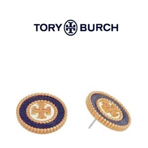 NWOT Tory Burch Gold Logo, Black&White Stud Earrings, Comes With Dust Bag